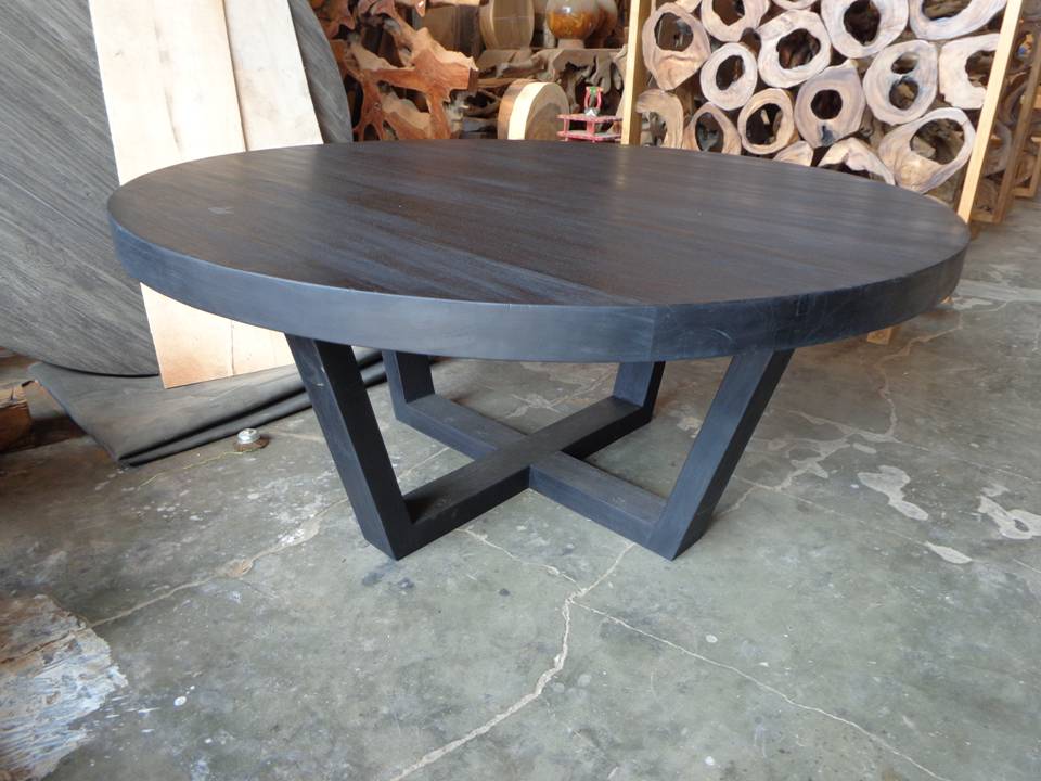 Teak round table black burnt finish Teak round table black burnt finish